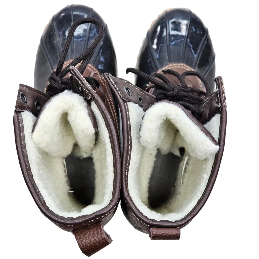 Totes Daphne Brown Black Faux Fur Lined Duck Boots Womens 9 Med‎ Steel Shank